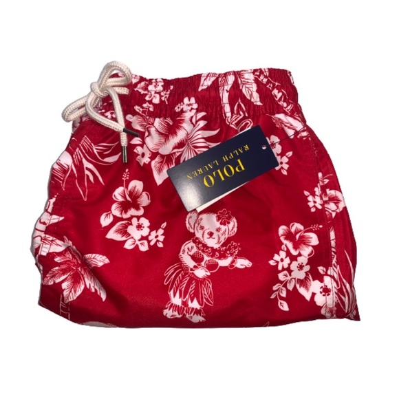 Polo Ralph Lauren Polo Bear Swim Trunks Shorts Red - Picture 12 of 12